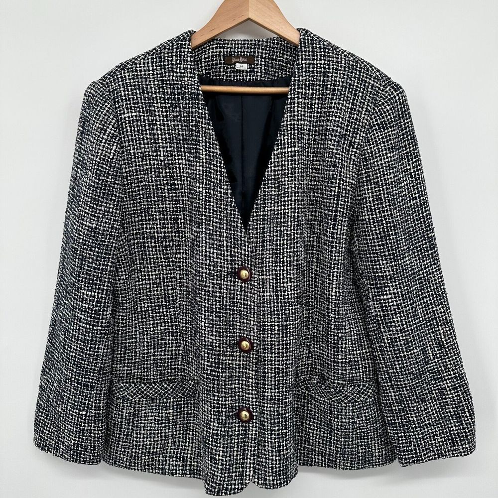 Vintage Neiman Marcus 100% Silk Blazer Womens 100% Silk Size 14 Blue Boucle